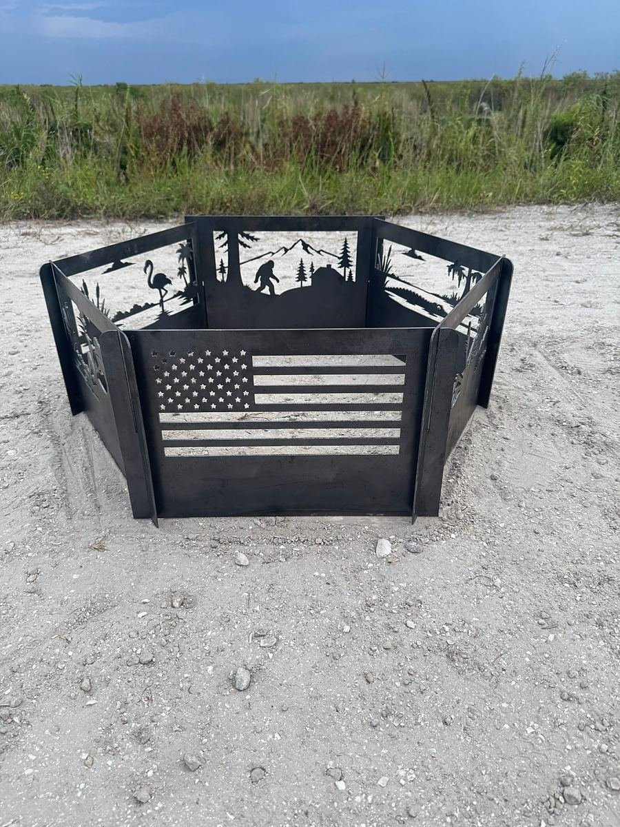 Four panels slotted into a standing square fire pit